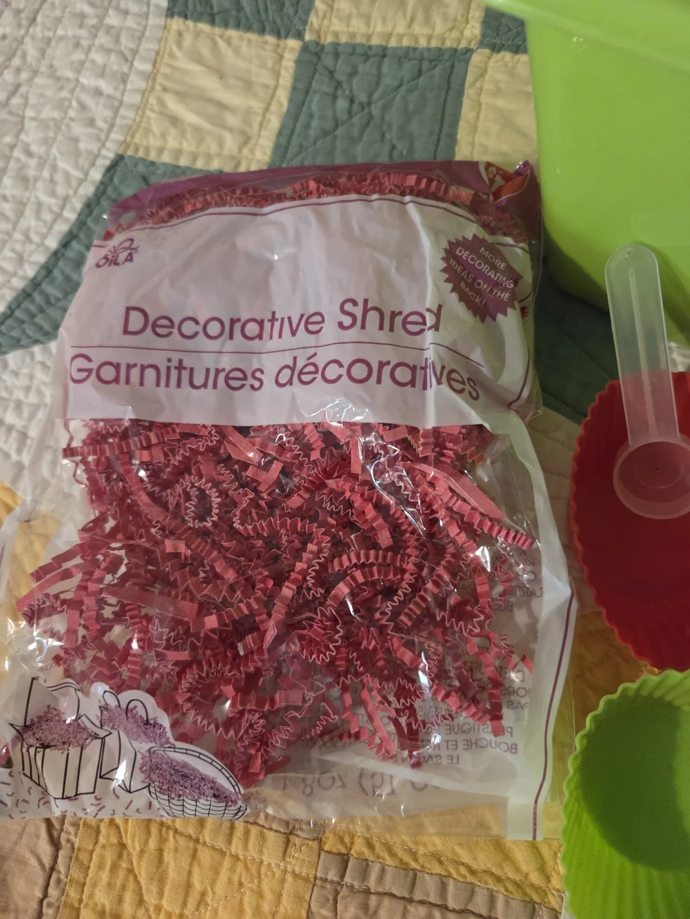 Fun bad of crinkle red paper & Christmas themed sensory bin add ins No Bin Inclu